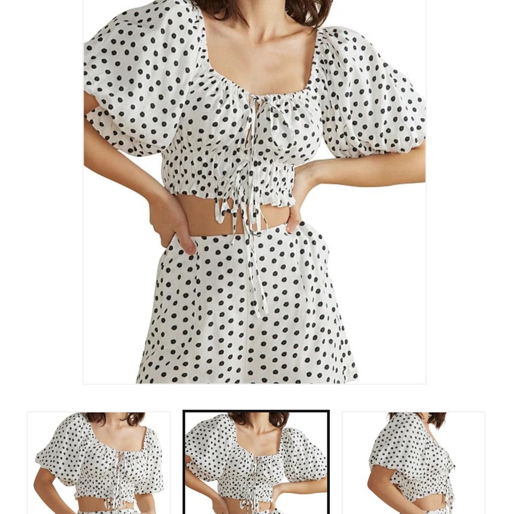MINKPINK White Polka Dot Puff Sleeve Blouse XS NWT - Picture 3 of 4